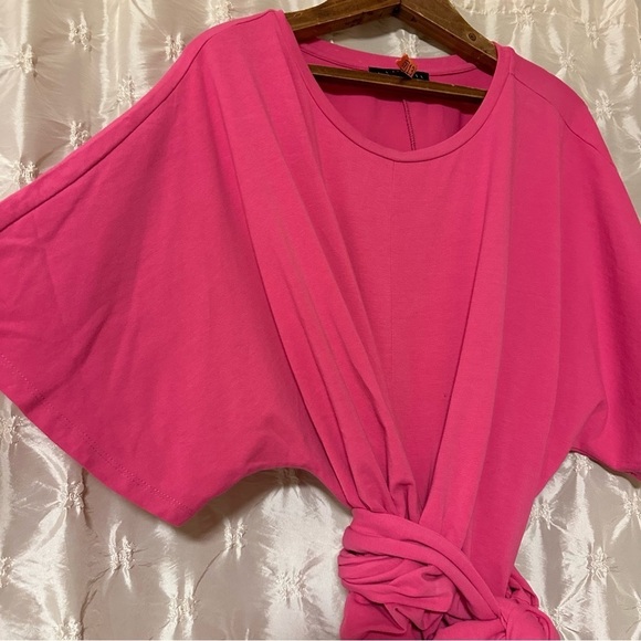 Eloquii Pink Cross Front Wrap Flutter Sleeve Dress - Picture 5 of 12